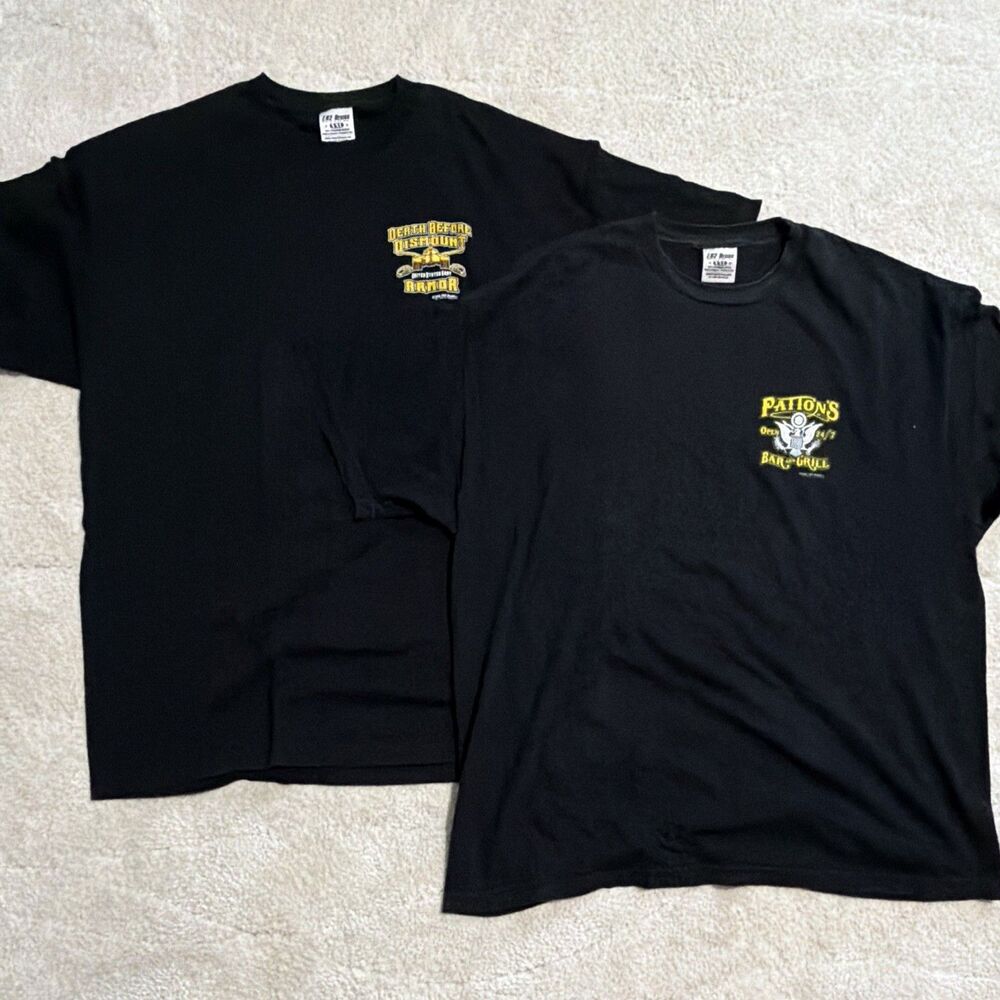 7.62 Lot of 2 Mens Black 2XL Double Sided Graphic Tee Army War Shirts Patton Bar